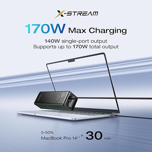 EF ECOFLOW Rapid Power Bank 25,000mAh, 170W Portable Charger with Dual 140W USB-C Ports for Multi-Device Charging, Smart TFT Screen, Compatible with iPhone 17/16/15/14, Samsung, Laptop (Green)