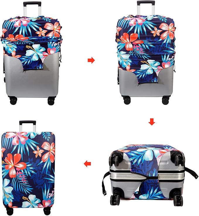WUJIAONIAO Travel Luggage Cover Baggage Suitcase Cover Protector Skins 18-32 Inch (Flower, M (for 22-24 inch luggage))