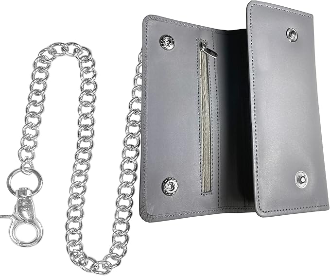 IBRO VINTAGE Motorcycle Chain Wallet for Men – Premium Cowhide Leather, RFID Tri-Fold Biker Wallet with Heavy Duty Chain for Bikers Truckers & Hunters, Credit Card Money Organizer Long Wallet