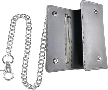 IBRO VINTAGE Motorcycle Chain Wallet for Men – Premium Cowhide Leather, RFID Tri-Fold Biker Wallet with Heavy Duty Chain for Bikers Truckers & Hunters, Credit Card Money Organizer Long Wallet