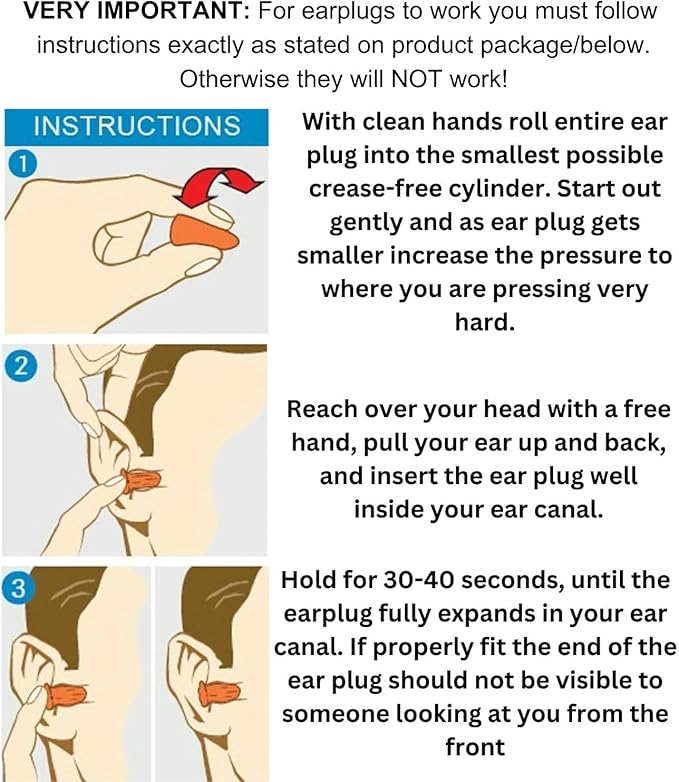 Premium Soft Foam Ear Plugs for Sleeping Noise Cancelling, Hearing Protection Earplugs for Shooting Range, Concerts, Work & Travel, Noise Reduction Rating 32 Decibels, 50 Pairs