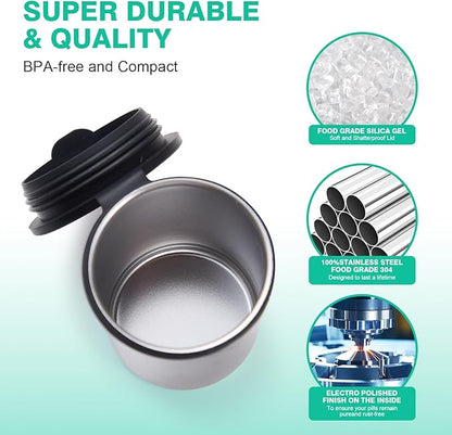 Weekly Stainless Steel Pill Organizer 7 Day, Magnetic Refrigerator Mountable Pill Box Case with Silicone-Sealed Lid for Travel(Morning & Evening)