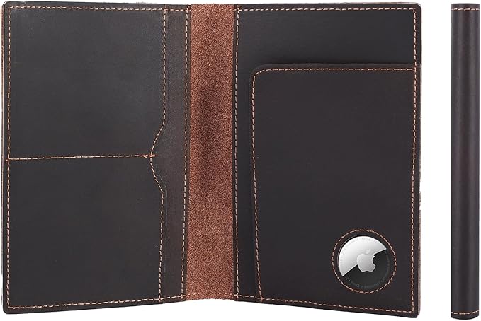 STAR VISTA Albatross Leather Travel Passport Holder, Minimalist Design, Full Grain Leather Case for Women and Men - Slim Passport Wallet, Bifold, RFID Blocking, with AirTag Holder, Dark Chocolate