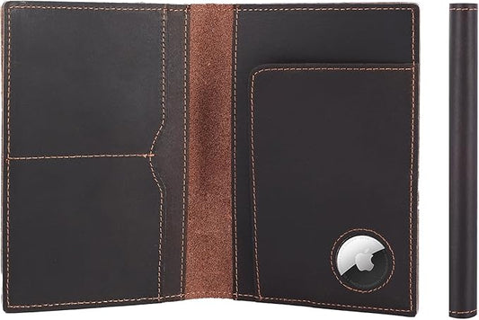 STAR VISTA Albatross Leather Travel Passport Holder, Minimalist Design, Full Grain Leather Case for Women and Men - Slim Passport Wallet, Bifold, RFID Blocking, with AirTag Holder, Dark Chocolate