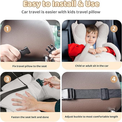 FLORICH Kids Travel Pillow, Car Sleeping Travel Pillow for Kids, Removable H-Shaped Pillow for Adults and Children to Support Head and Body Road Trips with Neck Pillow and Blanket (White)