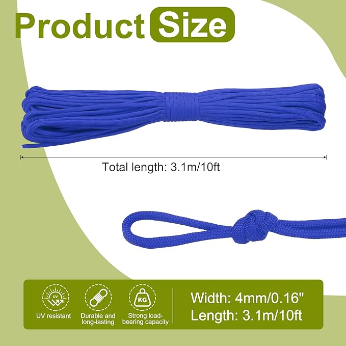 uxcell 4mm Nylon Rope, 10ft Portable Clothesline for Luggage and Backpack Tie Downs, Hanging Clothes, Swings, Camping and Mountaineering Tie Downs, Blue