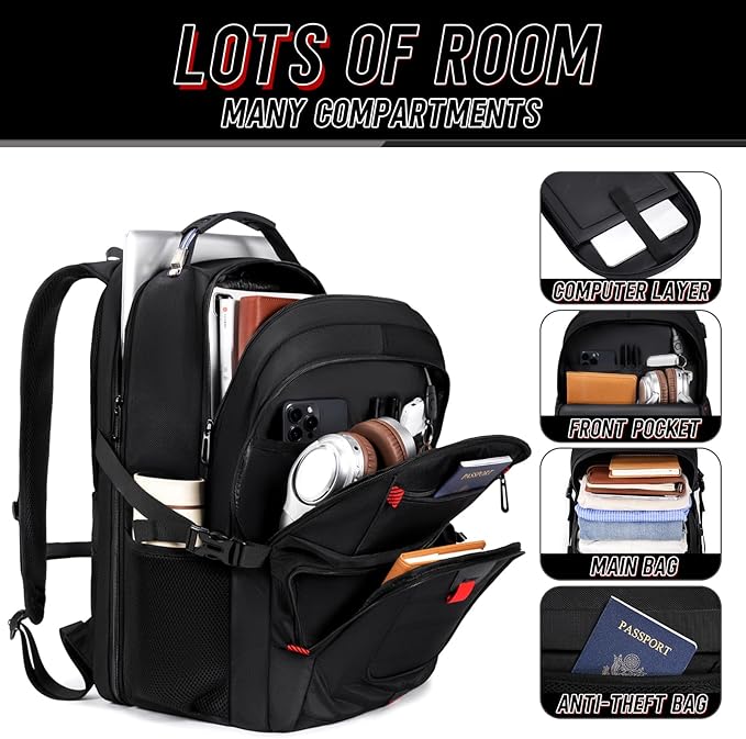 Z-MGKISS Travel Backpack, 50L Extra Large Travel Laptop backpack, Travel Backpack for Men Women with TSA Airline Approved Luggage Bussiness Backpack, Black