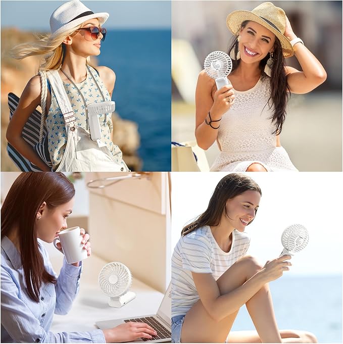 HandFan 5200mAh Portable Handheld Fan, Rechargeable Hand Fan, Battery Operated 8.5-27hrs, Personal USB Foldable Fan, Travel Essential Gifts for Women/Girls/Friends (White)