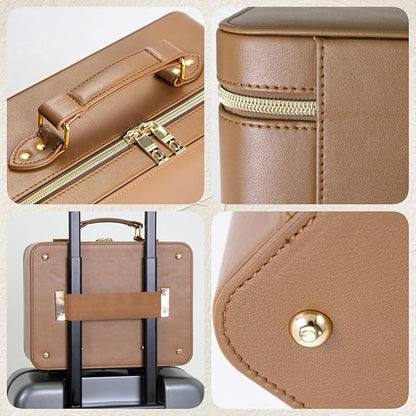 Travle Makeup Bag with LED Mirror, Makeup Train Case with Light Up Mirror, Portable Waterproof Makeup Organizer with Adjustable Dividers, Cosmetic Brush Holder Storage for Women Gift