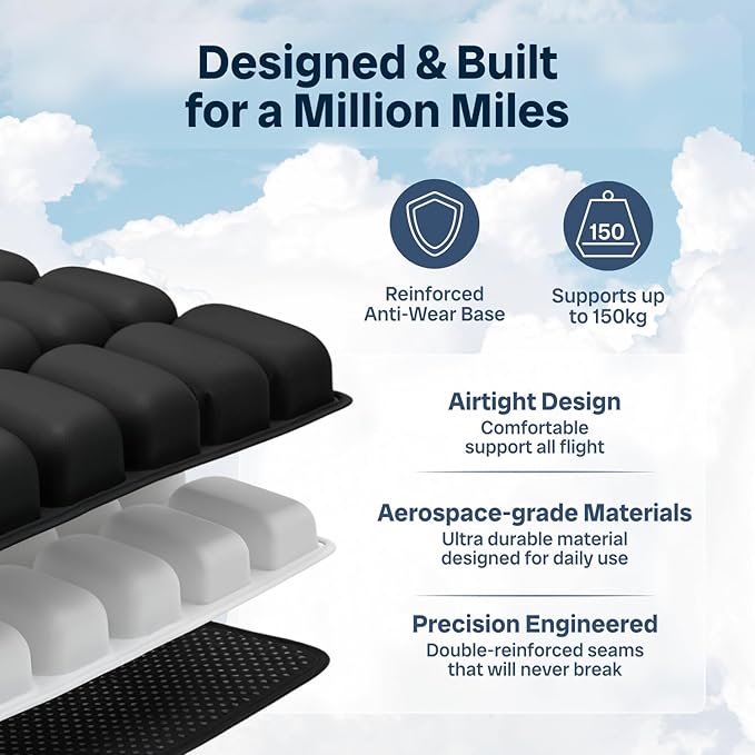 Travel Cushion – CloudAir Technology Airplane Seat Cushion – Inflatable Travel Pillow for Long Flights – Portable Air Cell Design, Puncture-Resistant Waterproof Pad – Black