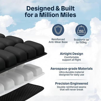 Travel Cushion – CloudAir Technology Airplane Seat Cushion – Inflatable Travel Pillow for Long Flights – Portable Air Cell Design, Puncture-Resistant Waterproof Pad – Black