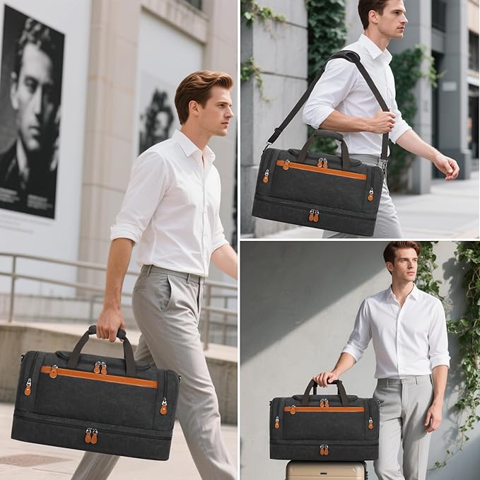 Duffle Bag for Travel, Expandable 50L Canvas Weekender Bag, Overnight Bag Travel Duffel Bag for Men Carry On Luggage with Removable Shoulder Strap, Durable & Water-Resistant