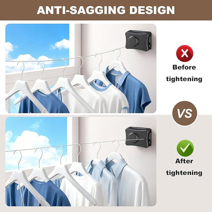 Retractable Clothesline for Outdoor & Indoor Use, 16.73 Ft Heavy Duty Retracting Clothes Line with Single Stainless Steel Rope - Laundry Drying Rack for Bathroom, Outside Areas (Black)