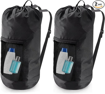 Laundry Bag Backpack,Olosar 2PCS Extra Large Travel Laundry Bag with Mesh Pocket & Adjustable Shoulder Straps,Dirty Clothes Travel Bag for College Students Dorm,Apartment(Black)