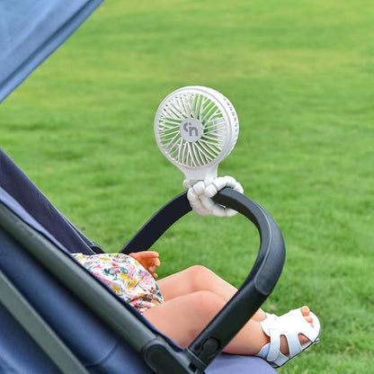 WiHoo Portable Stroller Fan, 11H Ultra-long Battery Life 3 Speed 360°Rotate, USB Rechargeable or Battery Operated Cooling Clip On Personal Fan for Baby Crib Travel Car Seat White