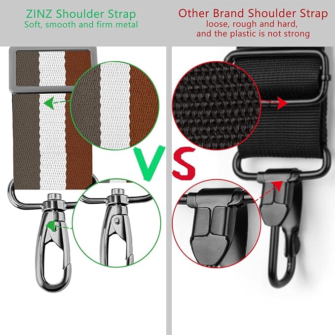 ZINZ 79 inch Shoulder Strap, Extra-thick Fixed Cushion Pad and Dual Clasps Universal Replacement Strap with Metal Swivel Hooks for Laptop Bags, Luggage Bags, Camera, Crossbody(Stripes-BrWGy)