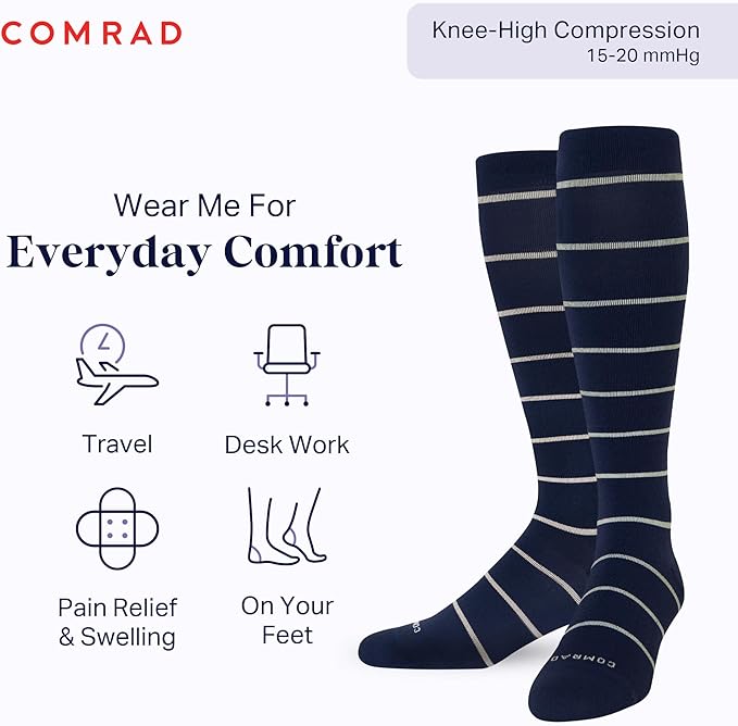 Comrad Nylon Knee High Socks - 15-20mmHg Graduated Compression Socks - Soft & Breathable Support Unisex Socks