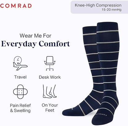 Comrad Nylon Knee High Socks - 15-20mmHg Graduated Compression Socks - Soft & Breathable Support Unisex Socks