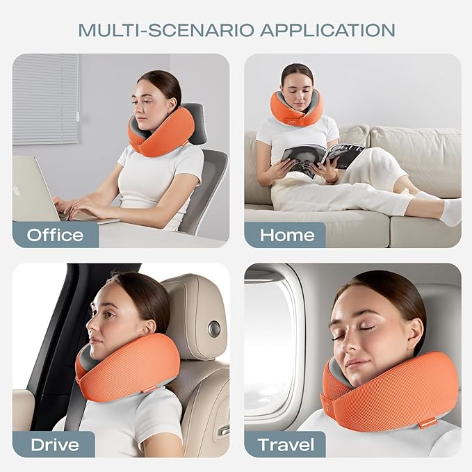 Skechers Women's Memory Foam Neck Pillow, Comfortable & Breathable Travel Pillow, Neck Pillow Airplane for Travel, Car Rides, Home, and Office Use, Ergonomic Design for Men and Women,Orange
