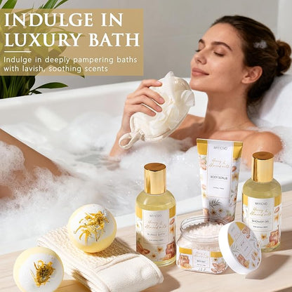 Christmas Birthday Gifts for Women, Honey & Almond Milk Relaxing Spa Gift Baskets for Women Self Care Package Bath Gift Set, Home Bath and Body Kit Pamper Gifts for Womens Mom Her Friends Sister Wife