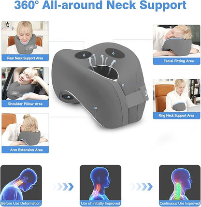 jiaao Neck Pillow Airplane, Memory Foam Travel Neck Pillows for Long Flight, 3D Eye Masks, Ear Plugs and Portable Drawstring Bag, Napping Pillow for Home, Road Trips, Sleep Rest and Travel Use