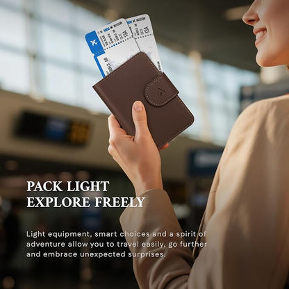 ALLIVE Passport Holder for Travel, Genuine Leather Passport Holder with AirTag Hidden, Rfid Passport Cover Travel Wallet for Airport Essentials, Travel Must Haves Gifts (Coffee Brown)