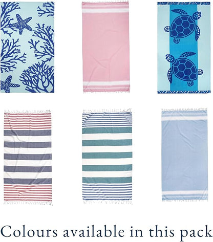 LANE LINEN Turkish Beach Towels Set of 6 – Pre-Washed, Sand-Free, Quick Dry, Lightweight Travel Towels for Women, Soft Bath Beach Towels, 39"x71" – Coastal Bliss