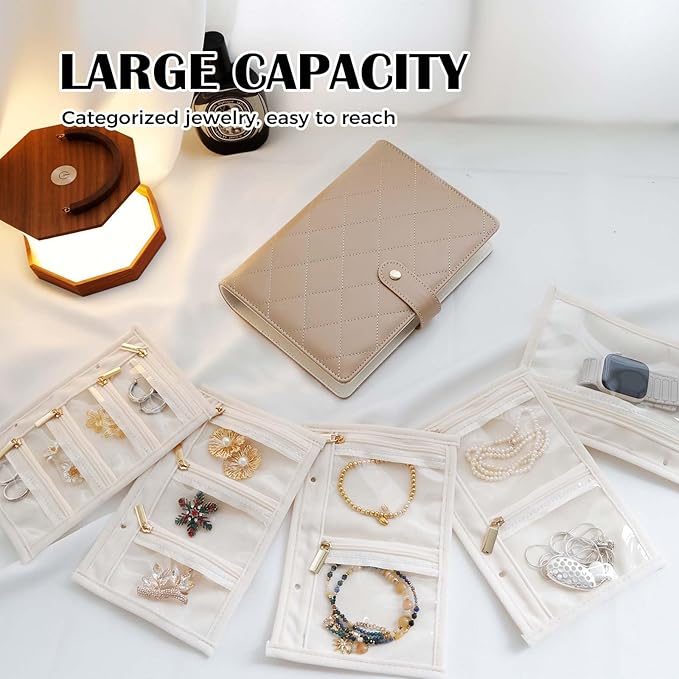 Travel Jewelry Organizer Case ， Portable Jewelry Organizers Storage Book, Compact Jewelry Roll for Earrings, Rings, Necklaces - Perfect Jewelry Travel Bag for Women