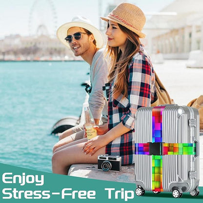 Slohif Luggage Straps for Suitcases Travel Belt Accessories Luggage Connector Identifiers Over Handle with Buckle Unique Nylon Adjustable Strap for Sleeping Bag Car Seat Color Square (2 Pack)