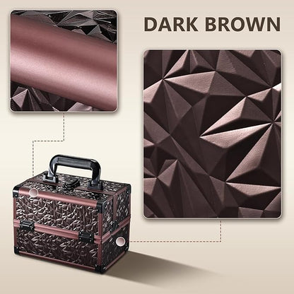 Joligrace Makeup Train Case Cosmetic Box Portable Makeup Case Organizer 2 Trays Makeup Storage with Mirror Locking for Cosmetologist Aesthetic Supplies Nail Tech Traveling Makeup Box Dark Brown
