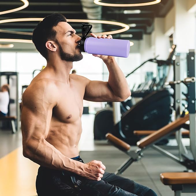 16 oz Insulated Water Bottle with Straw Lids, Stainless Steel Kids Water Bottles for School, Double Wall Vacuum Metal Water Bottle with Straw & Wide Mouth Lid, Lavender 1 Pack