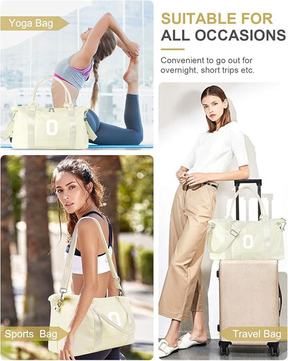 Initial Travel Duffel Bag Sports Gym Bag for Kids Teen Birthday Gifts,Beige Personalized Weekender Bag Carry On Dance Bags for Women Men,Waterproof Monogram Overnight Bag with Trolley Sleeve(Letter O)
