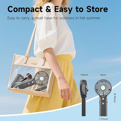 HandFan 10400mAh Handheld Fan Rechargeable, 40Hrs Long-Lasted Hand Fan, Mini Personal Fans Foldable, Heavy Duty Battery Fans Portable for Travel Beach Concerts Cruise Makeup(Clear Blade)