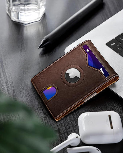 Airtag Wallet for Men,with Money Clip 11 Cards Slim Front Pocket Leather RFID Blocking Wallet with Gift Box