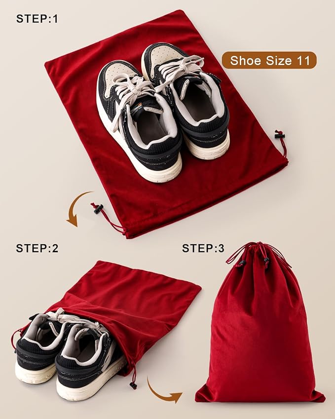 FantasyLife Shoe Bags for Travel, Washable Dust Bags for Storage & Packing, Flannel Shoe Pouch with Drawstring Closure for Purses, Handbags, Shoes & Toys (4, Rio Red)
