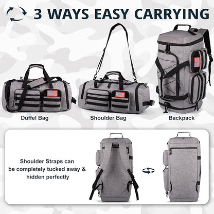 Tactical Gym Bag for Men，50L Large 3 in 1 Sports Duffle Bag with Shoes Compartment for Travel,Water Resistant Travel Backpack Weekender Overnight Bag with Wet Pocket for Women