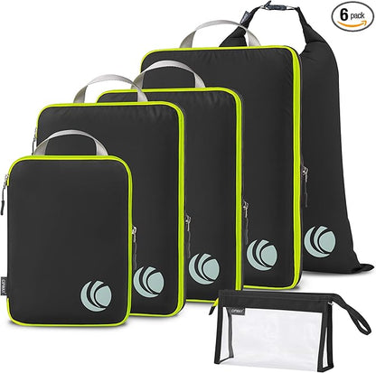 Cipway Compression Packing Cubes, Ultralight Luggage Organizer Bags with Laundry Bags and Clear Toiletries Bag, Travel Essentials for Carry on Suitcase (6 Piece,Black)