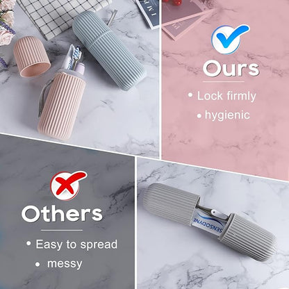 UCEC Toothbrush Travel Case, 8.2 Inch Longer Holder, Portable for Traveling Camping Business Trip School Bathroom, 2 Pack (Blue, Pink)