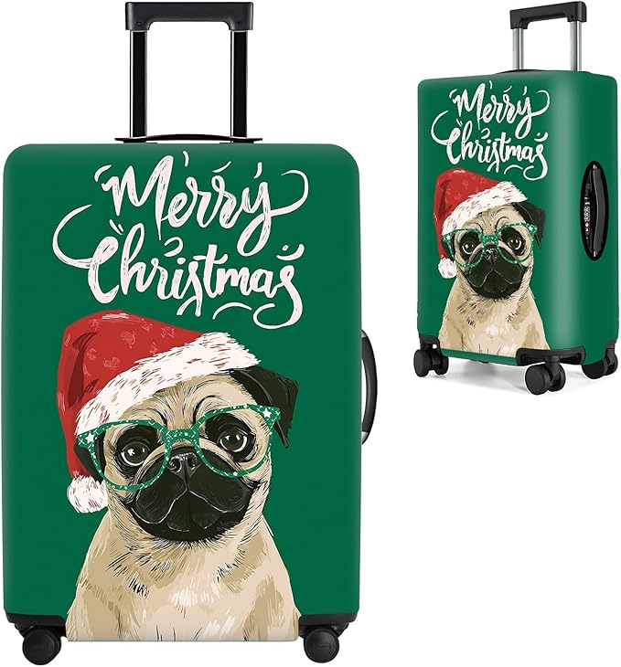 Christmas Pug Luggage Cover, Washable Suitcase Cover, Travel Suitcase Protector Anti-scratch Bag cover, S