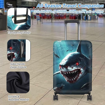 Luggage Cover Protector for 26-28 Inch Suitcases, TSA Approved Elastic Travel Suitcase Covers, Anti-Scratch Washable Luggage Sleeve for Carry On & Checked Bags, Fierce Shark