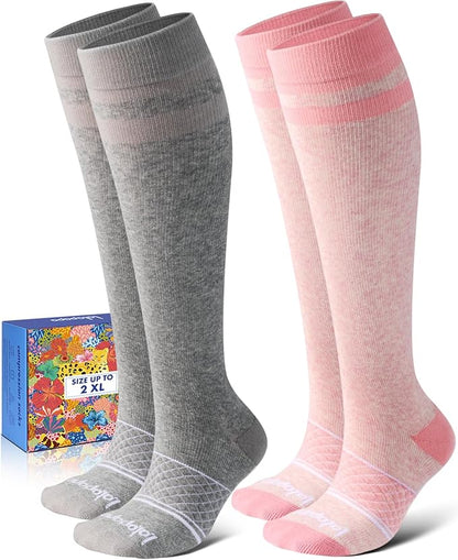 Cotton Compression Socks for Women Men - 2 Pairs 20-30mmHg Circulation Grid Arch Support Socks, Breathable