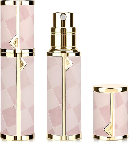 LUEXBOX 5ml Refillable Perfume Bottle, Faux Leather Atomizer Perfume Spray Pump, Portable Fragrance Mist Dispenser for Travel, Scent Mini Bottle with Pocket Size (Peach)