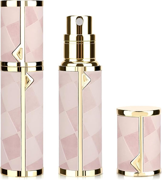 LUEXBOX 5ml Refillable Perfume Bottle, Faux Leather Atomizer Perfume Spray Pump, Portable Fragrance Mist Dispenser for Travel, Scent Mini Bottle with Pocket Size (Peach)