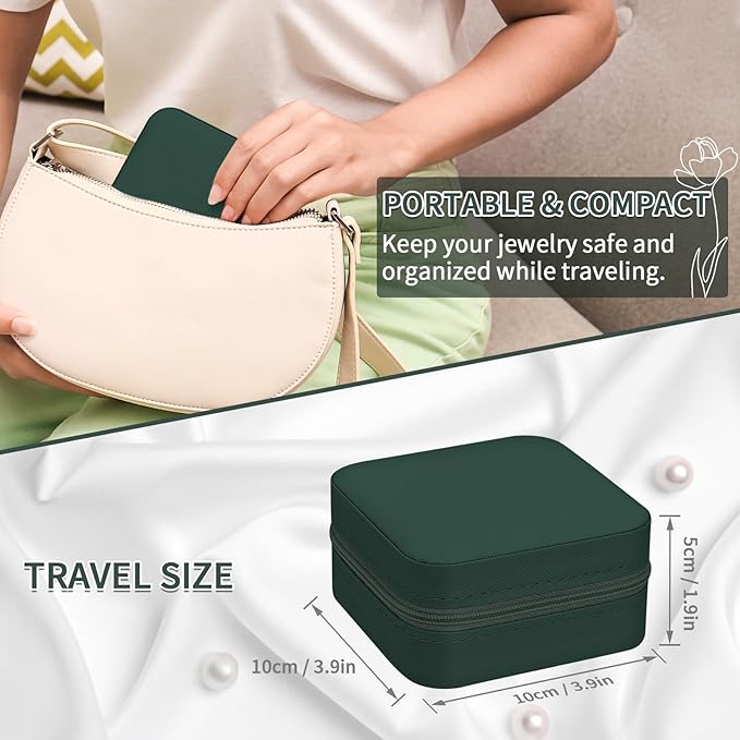 Leezmark 8 Pcs Bridesmaid Gifts Set Of 8 Jewelry Travel Case, Velvet Bridesmaid Proposal Gifts Box Portable Jewelry Travel Organizer Small Jewelry Box Mini Storage Box, Green