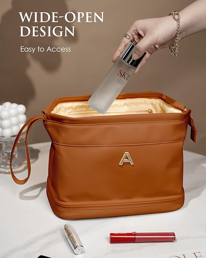 Women Gifts, Personalized Makeup Bag, Monogrammed Gifts, Initial Double Layer Cosmetic Bag with Makeup Brush Organizer, Travel Toiletry Bag, Gifts for Friends Female Mom, Teen Girl Gifts