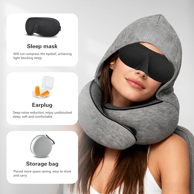 Neck Travel Pillow, Airplane Pillow for Traveling, Adjustable Flight Pillow, Memory Foam Airplane Pillow for Side, Breathable & Hypoallergenic for Long Flights, Cars, Trains & Office