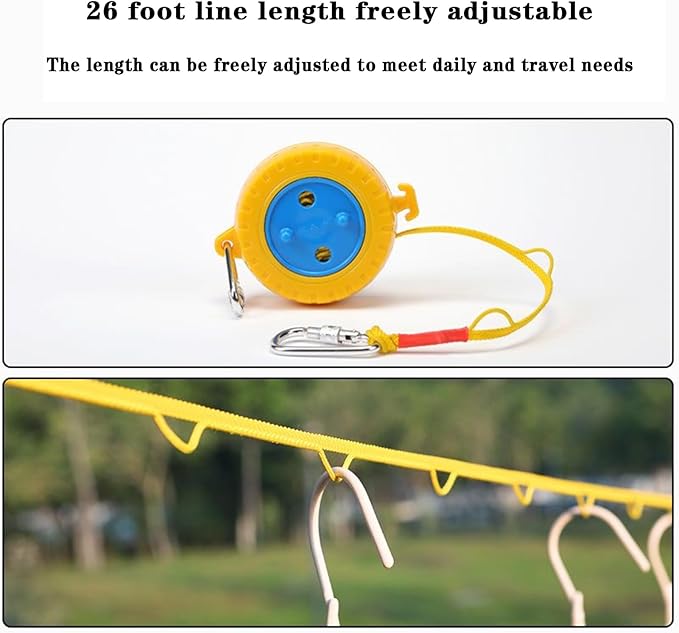 Travel Clothesline, 26 Feet Portable Clothesline,Clothes Line Outdoors,Travel Hotel Camping 、Cruise Ship、 Backyard 、Outdoor/Indoor,Fv Clothesline,with Windproof Hanging Hole(2 Pieces)