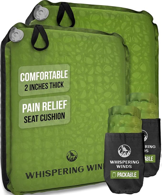 Whispering Winds Inflatable Seat Cushion - Comfortable Blow-up Foam Pad for Airplane, Travel, Stadium, Outdoors, Camping, Car & More