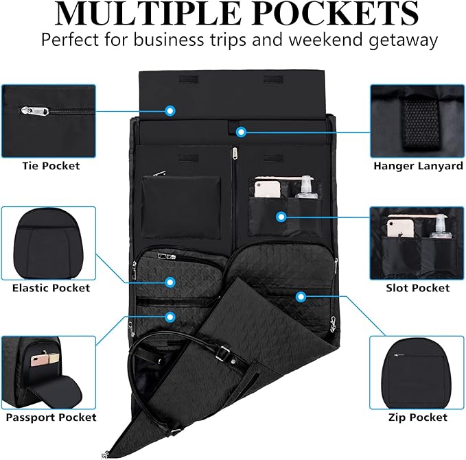 Garment Bag for Travel With Toiletry Bag Convertible Carry On Weekender Bag Large Travel Duffel Bags for Women 2 in 1 Hanging Suitcase Suit Travel Bags for Women & Men 3pcs Set (G-Black)