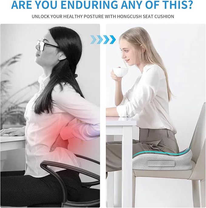 Seat Cushion Extra Thick Premium Memory Foam for Office Chair & Car, Pain Relief for Sciatica Tailbone Back, Orthopedic Comfort